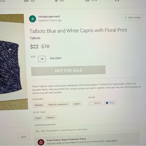 Talbots Floral Blue and White Pants capris - Picture 6 of 6